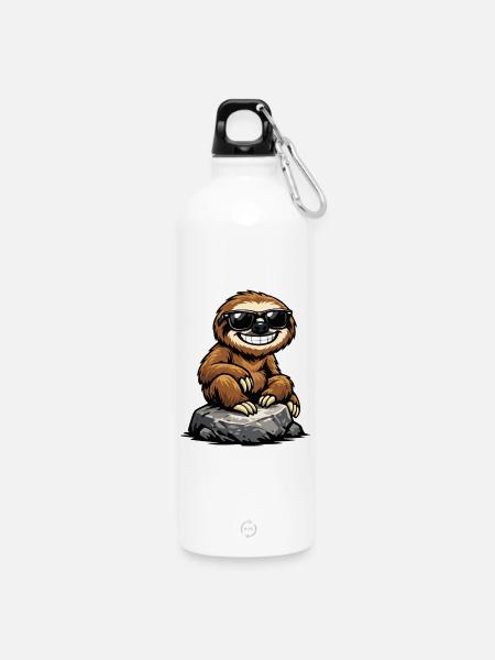 Sonnen-Sloth auf Felsen - Trinkflasche mit Karabiner 750 ml - Weiß