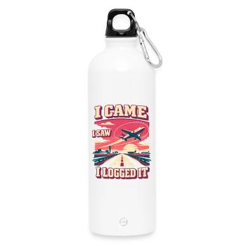 Seen logged | Plane Spotter Aviation - Water Bottle with carabiner 750 ml - white - Front