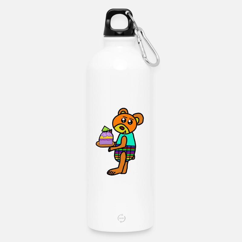 Kuchen Muffin Bär Teddy Teddybär Kind - Trinkflasche mit Karabiner 750 ml - Weiß