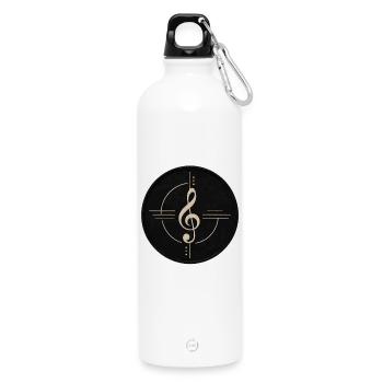 Golden clef on black - Water Bottle with carabiner 750 ml - white - Front