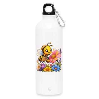 Biene Honig Imker Honigwabe Blumen Wiese Insekt - Trinkflasche mit Karabiner 750 ml - Weiß - Vorne