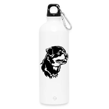 Rottweiler Head - Water Bottle with carabiner 750 ml - white - Front