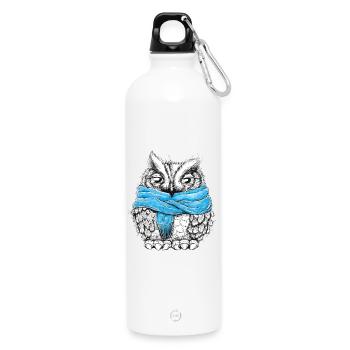 Eule mit Schal - Trinkflasche mit Karabiner 750 ml - Weiß - Vorne