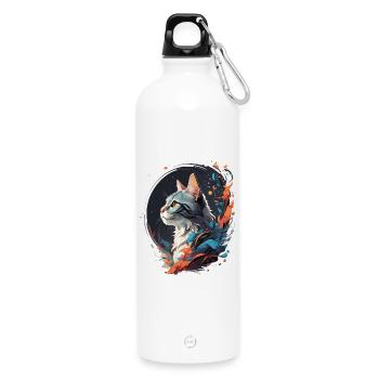 Chat coloré - Gourde en inox avec mousqueton 750 ml - blanc - Devant