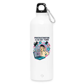 Procrastination : L'Art du Télétravail et du Rush - Gourde en inox avec mousqueton 750 ml - blanc - Devant