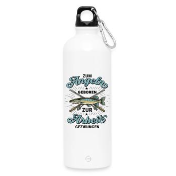 Born to Fish - Vintage Funny Angler - Water Bottle with carabiner 750 ml - white - Front