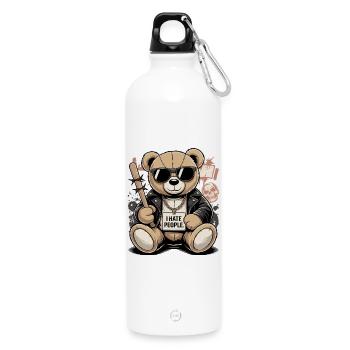 Bad Teddy – I Hate People Bear Design - Water Bottle with carabiner 750 ml - white - Front