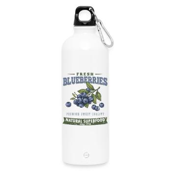 Vintage Blaubeer Shirt, Sweet Blueberry Style - Trinkflasche mit Karabiner 750 ml - Weiß - Vorne