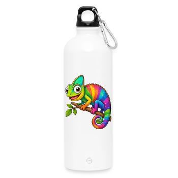 Buntes Chamäleon Cartoon Regenbogen Tier Motiv  - Trinkflasche mit Karabiner 750 ml - Weiß - Vorne