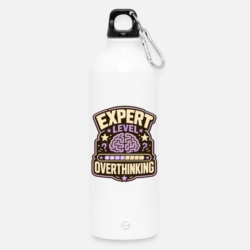 Expert Level Overthinking - Water Bottle with carabiner 750 ml - white
