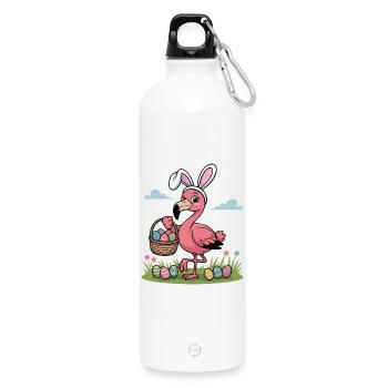 Joyeuse Pâques, douce chasse aux œufs du lapin, œufs de Pâques - Gourde en inox avec mousqueton 750 ml - blanc - Devant