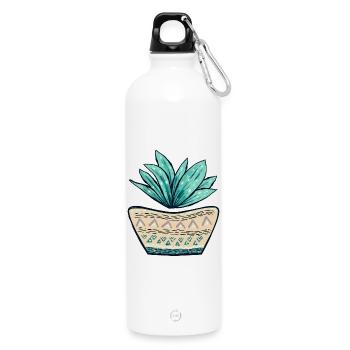 Sukkulenten Topf Muster - Trinkflasche mit Karabiner 750 ml - Weiß - Vorne