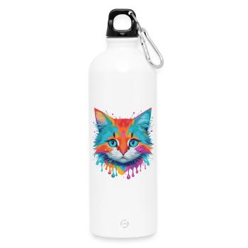 Niedliche Katze - Trinkflasche mit Karabiner 750 ml - Weiß - Vorne