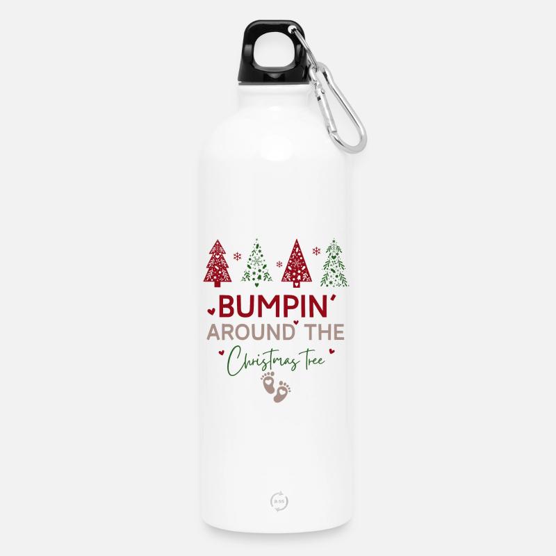Weihnachten Schwangerschaft Enthüllung Bumpin' Around the tree - Trinkflasche mit Karabiner 750 ml - Weiß