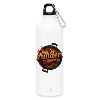 zünden grillen Grill BBQ anzünden Geschenk - Trinkflasche mit Karabiner 750 ml - Weiß - Vorne
