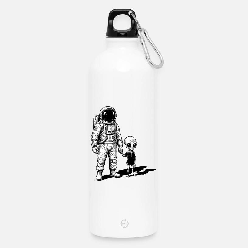 Astronaute et extraterrestre main dans la main - Gourde en inox avec mousqueton 750 ml - blanc