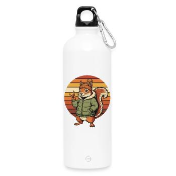 Cooles Eichhörnchen - Winter Retro Design - Trinkflasche mit Karabiner 750 ml - Weiß - Vorne