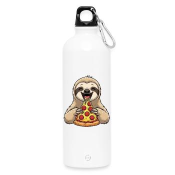 Cute Sloth Cartoon Pizza Italian Food - Water Bottle with carabiner 750 ml - white - Front