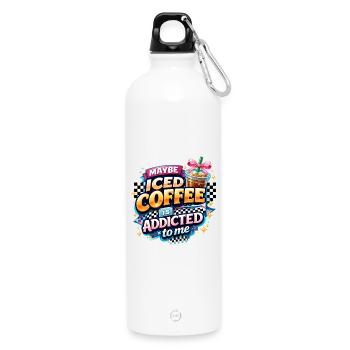 Iced Coffee Addicted Spruch Kaffeetrinker Kaffee - Trinkflasche mit Karabiner 750 ml - Weiß - Vorne
