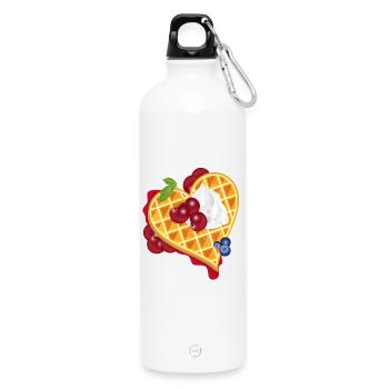 Golden heart waffle illustration with cherries - Water Bottle with carabiner 750 ml - white - Front