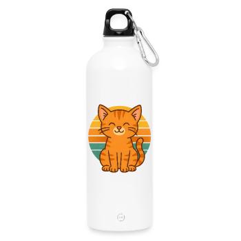 Retro Cat Vibes - Water Bottle with carabiner 750 ml - white - Front