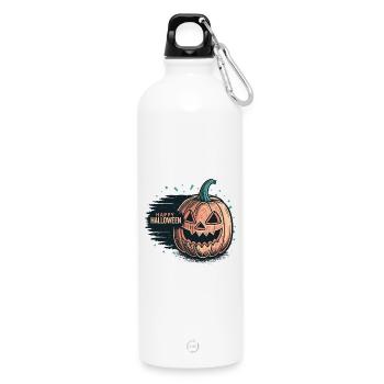 Kürbis Jack-O-Lantern Halloween - Trinkflasche mit Karabiner 750 ml - Weiß - Vorne