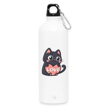 Chat Noir Câlin Coeur Love - Gourde en inox avec mousqueton 750 ml - blanc - Devant