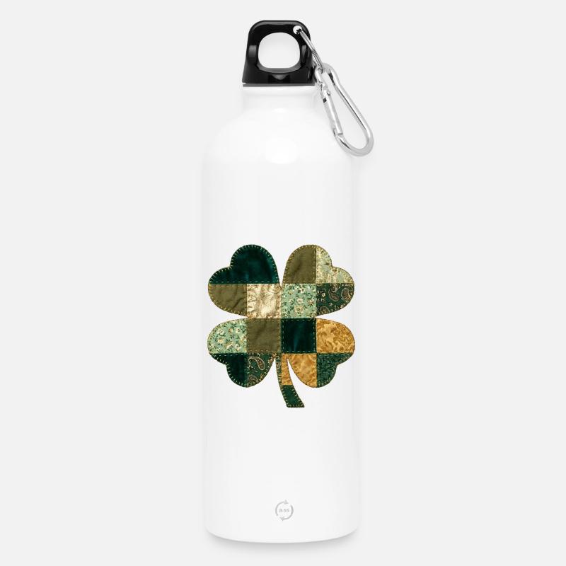 Patchwork Shamrock Quilt Style - Water Bottle with carabiner 750 ml - white