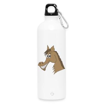 horse head - Water Bottle with carabiner 750 ml - white - Front