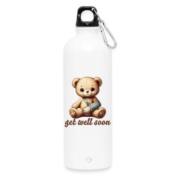 herzerwärmendes Kuscheltier - Teddy bringt Trost - Trinkflasche mit Karabiner 750 ml - Weiß - Vorne