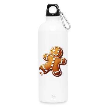 Lebkuchenmann mit Biss – Weihnachtliches Design - Trinkflasche mit Karabiner 750 ml - Weiß - Vorne