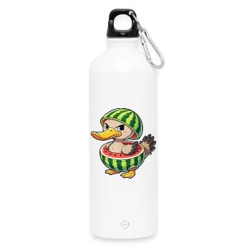 Mürrische Ente mit Wassermelone Sommer Design - Trinkflasche mit Karabiner 750 ml - Weiß - Vorne
