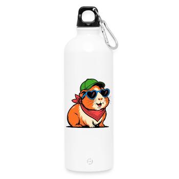 Meerschweinchen mit Sonnenbrille – Süßes Tiermotiv - Trinkflasche mit Karabiner 750 ml - Weiß - Vorne