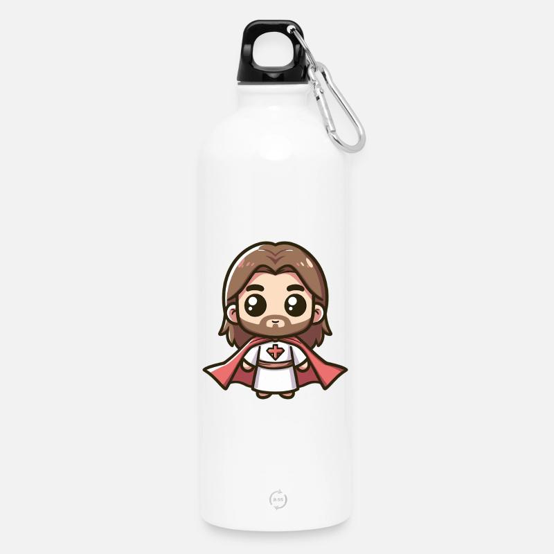 Niedlich Jesus Christus Superheld Kirche Held - Trinkflasche mit Karabiner 750 ml - Weiß