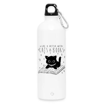 Cats & Books - Trinkflasche mit Karabiner 750 ml - Weiß - Vorne