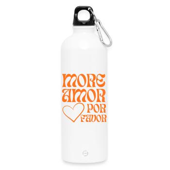 More love in retro orange - Water Bottle with carabiner 750 ml - white - Front