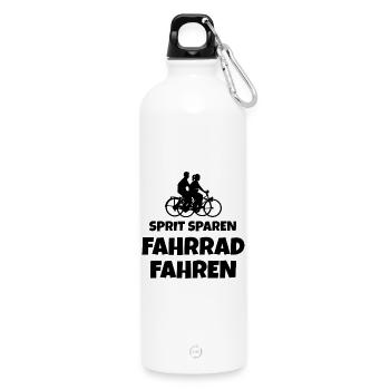 Sprit sparen - Fahrrad fahren Fahrradfahrer Spruch - Trinkflasche mit Karabiner 750 ml - Weiß - Vorne