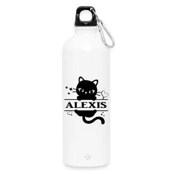 T-Shirt Alexis T-Shirt Geschenkidee Katze Katze - Trinkflasche mit Karabiner 750 ml - Weiß - Vorne
