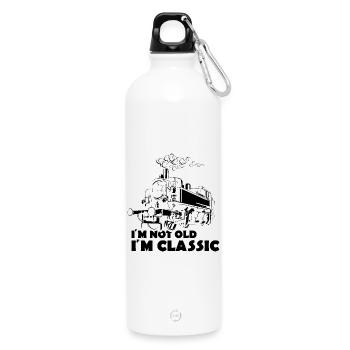 alte Lok Eisenbahn Schmalspur Illustration lustig - Trinkflasche mit Karabiner 750 ml - Weiß - Vorne