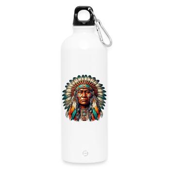 Amérindien Peau rouge d’Amérique - Gourde en inox avec mousqueton 750 ml - blanc - Devant