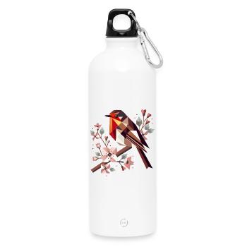 charmant rouge-gorge entouré de cerisiers en fleurs - Gourde en inox avec mousqueton 750 ml - blanc - Devant