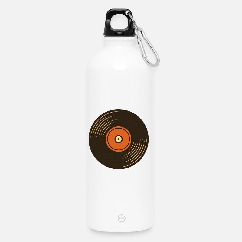 Retro Turntable Design - Water Bottle with carabiner 750 ml - white