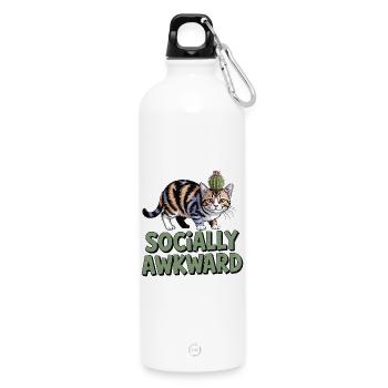 Cat Cactus Socially Awkward - Water Bottle with carabiner 750 ml - white - Front