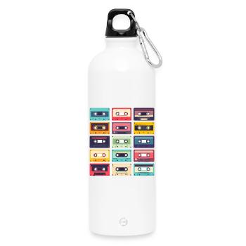 Kassetten Pop Art Muster - Trinkflasche mit Karabiner 750 ml - Weiß - Vorne