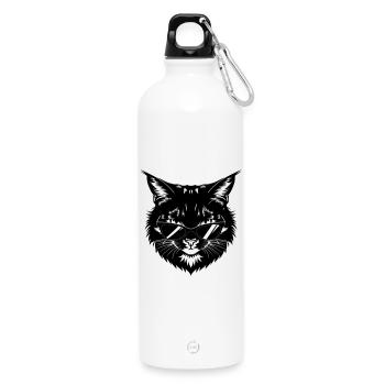 Schwarze Katze mit Sonnenbrille - Trinkflasche mit Karabiner 750 ml - Weiß - Vorne