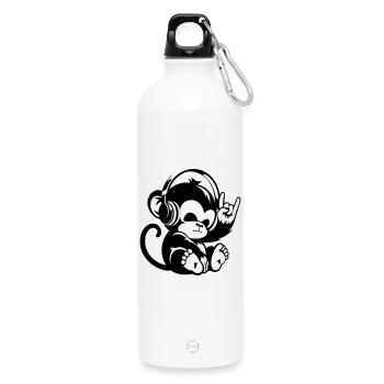 Rock Affe mit Kopfhörer und Rock-Handzeichen - Trinkflasche mit Karabiner 750 ml - Weiß - Vorne