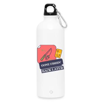 Gone Fishing, Back Later - Water Bottle with carabiner 750 ml - white - Front