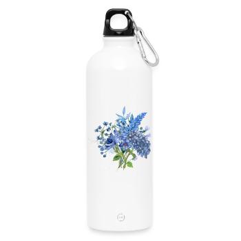 Watercolor Bouquet Blue / Floral Floral Design - Water Bottle with carabiner 750 ml - white - Front