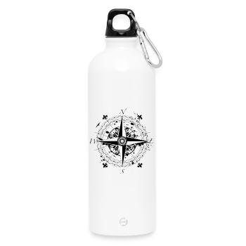 wind rose grunge style - Water Bottle with carabiner 750 ml - white - Front