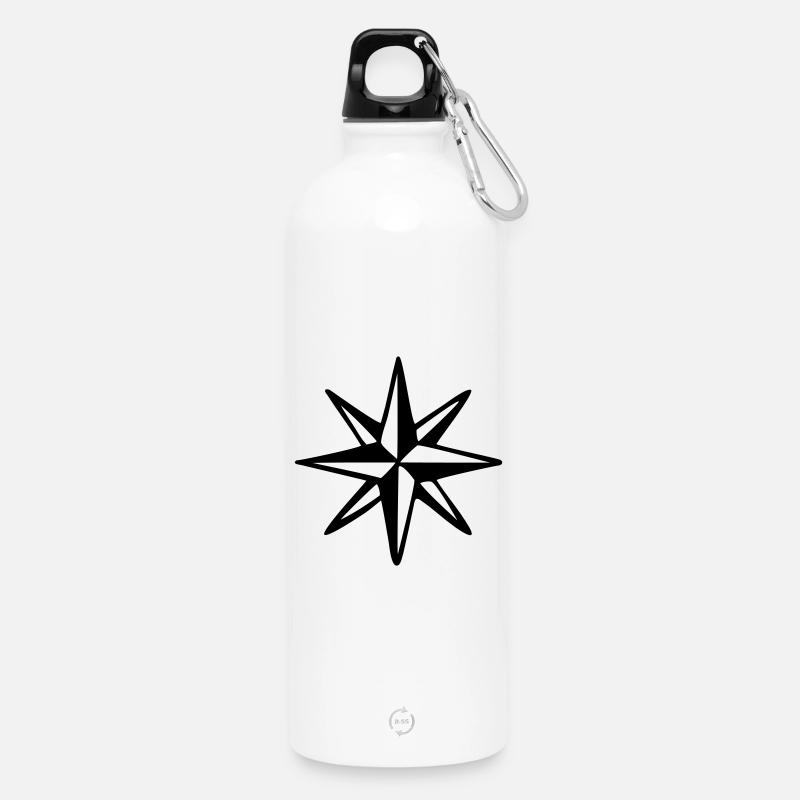 Compass Rose Wind Rose Sail Sailing - Water Bottle with carabiner 750 ml - white